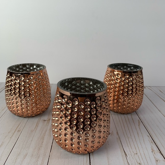 Other - Set of 3 Rose Gold Copper Glass Glasses Holders